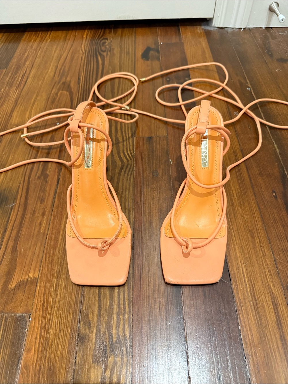 Women's Orange Lace-Up Square Toe Sandals